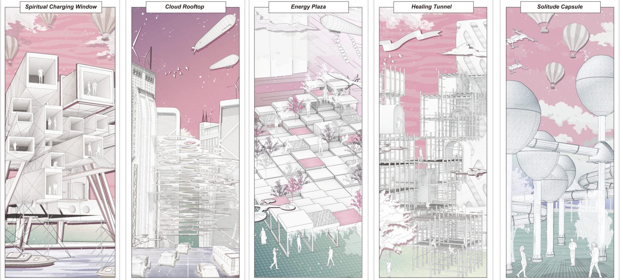 Emotional healing scenarios of a multi-layered pedestrian system for future city
